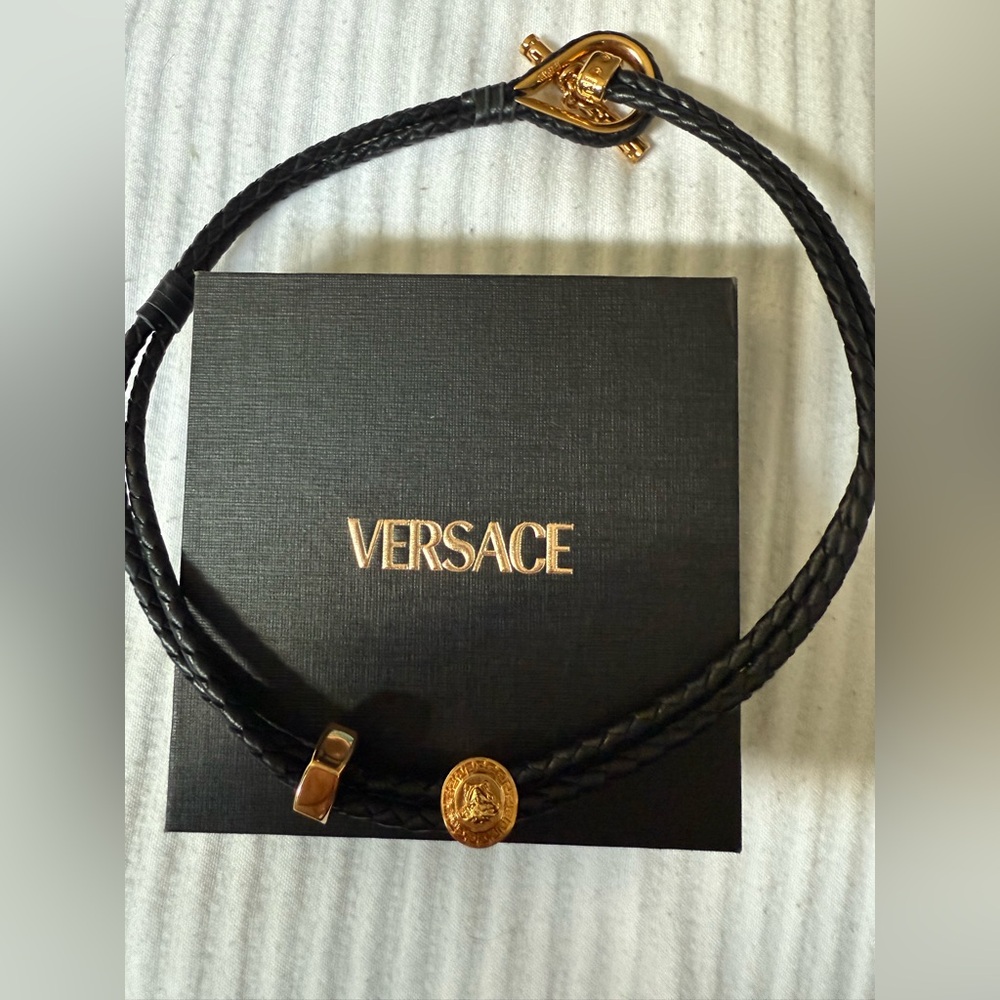 Versace Braided Leather Toggle Necklace